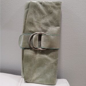 Hobo International Madeline Gray Leather Fold Over Buckle Clutch